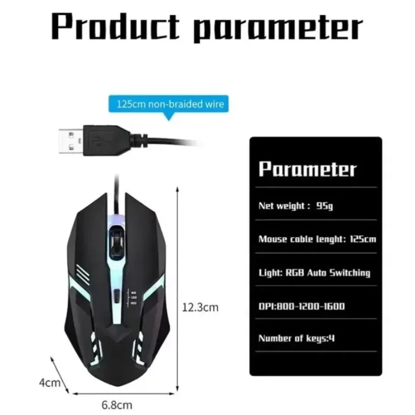 USB RGB Wired Gaming Mouse 1600 DPI Ergonomic Backlit