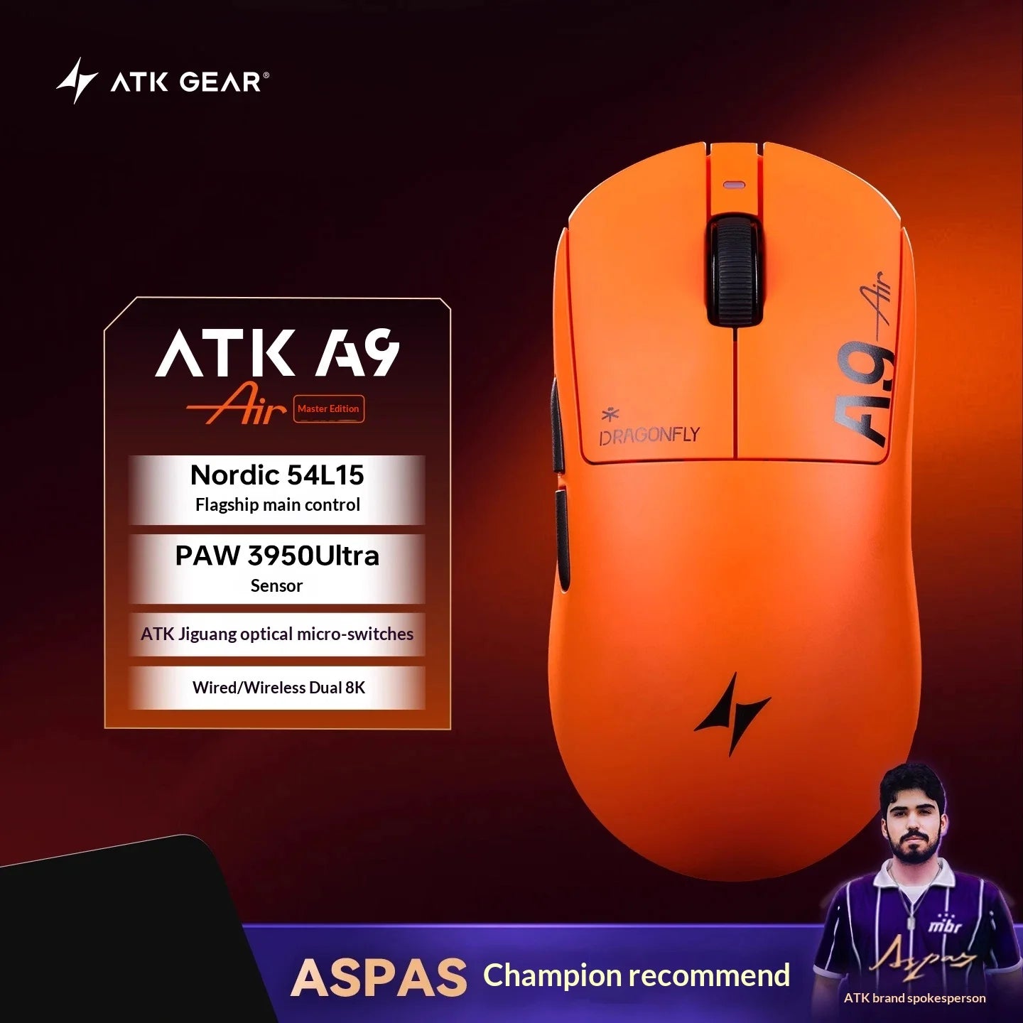 ATK DragonFly A9 Air Wireless Gaming Mouse 42000 DPI 8KHz