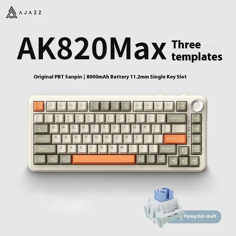 AJAZZ AK820 MAX/MAX Plus Gaming Keyboard Tri Mode 8000mAh Gasket TFT Screen Hot Plug Mechanical Keyboard Customized PC Accessory