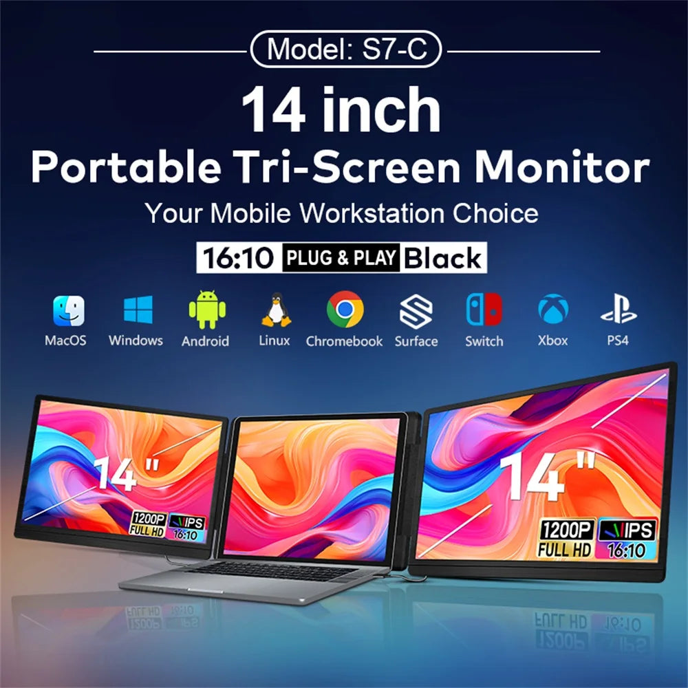 14" FHD IPS Dual Portable Monitor Screen Extender