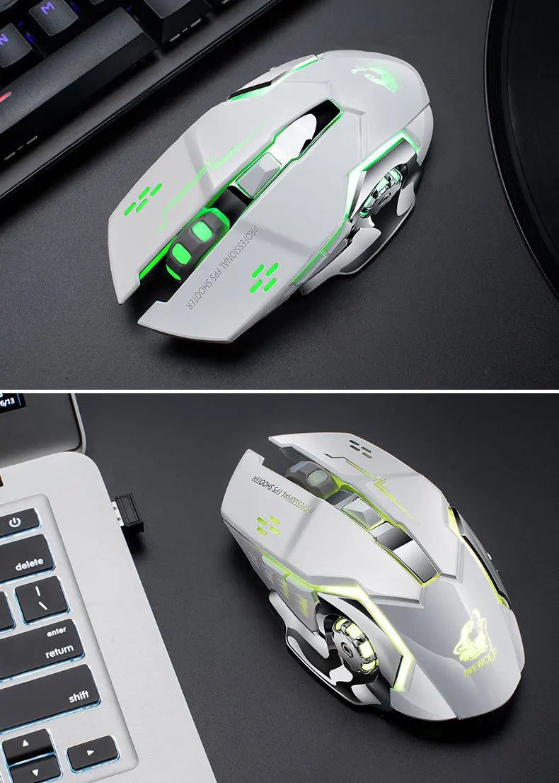 Free Wolf X8 Wireless Mouse Charging Gaming Mouse Mute Backlit Mechanical Ergonomic Optical Computer Accessories for Pc Laptop