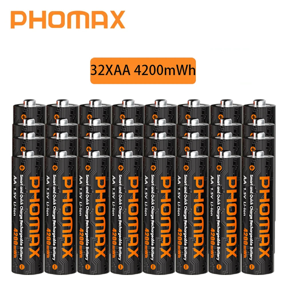 PHOMAX 1.5V Rechargeable Lithium Battery AA & AAA with Charger