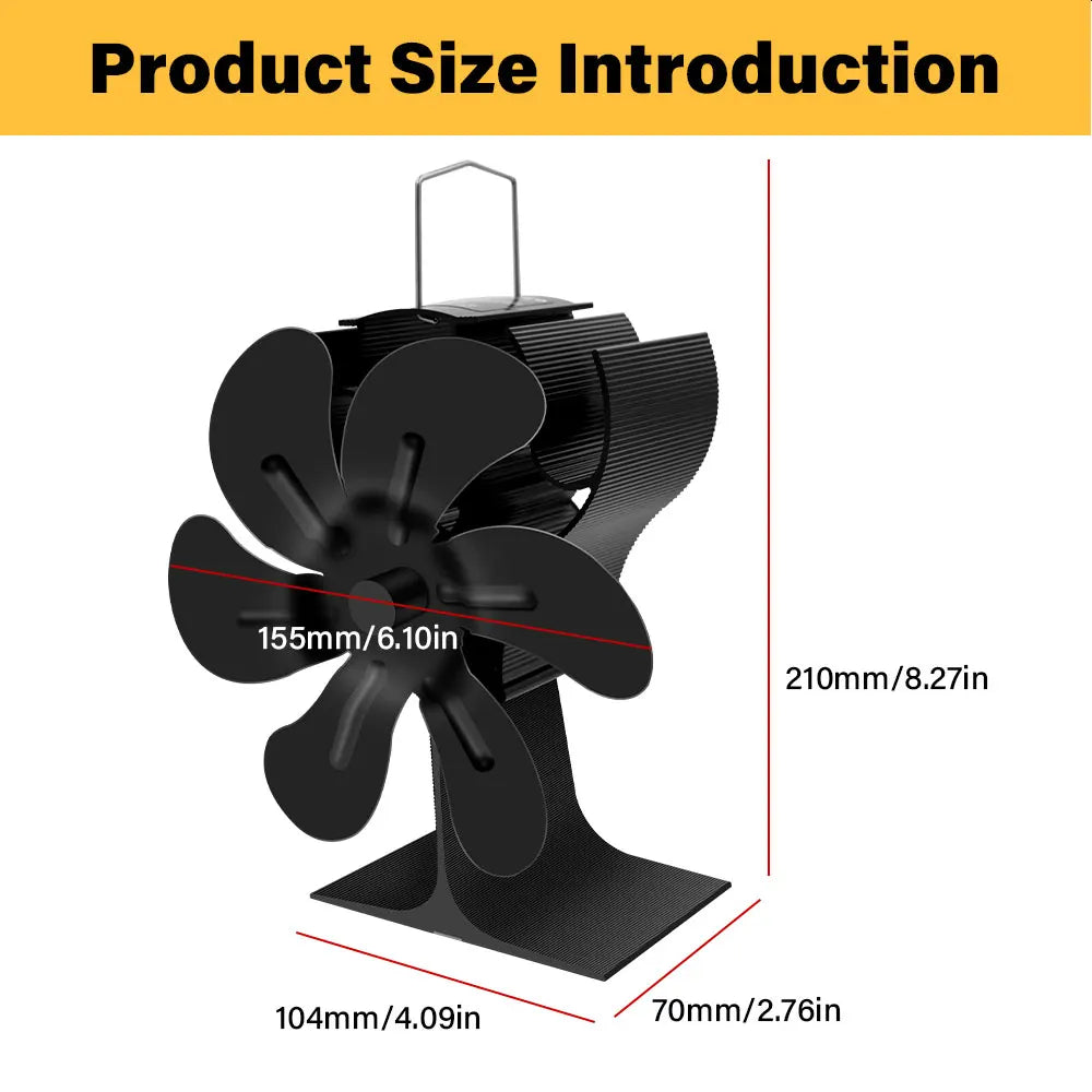 6-Blade Eco Fireplace Fan – Heat-Powered Stove Fan