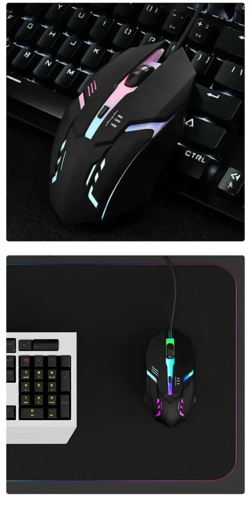 USB RGB Wired Gaming Mouse 1600 DPI Ergonomic Backlit