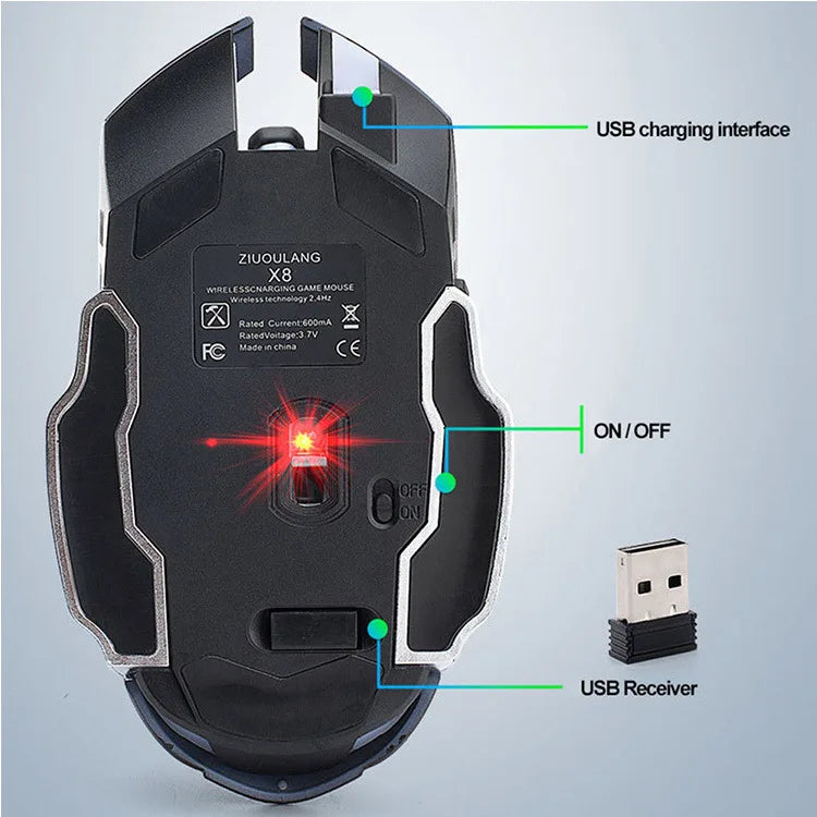 Free Wolf X8 Wireless Mouse Charging Gaming Mouse Mute Backlit Mechanical Ergonomic Optical Computer Accessories for Pc Laptop