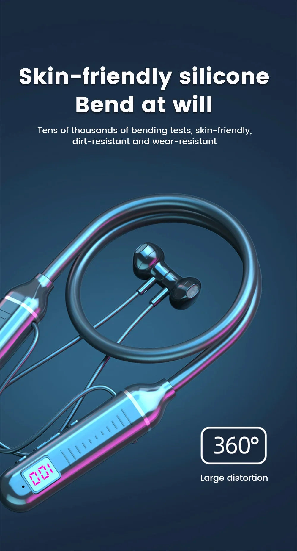 Wireless Neckband Earphones Bluetooth 5.3 LED Waterproof Magnetic
