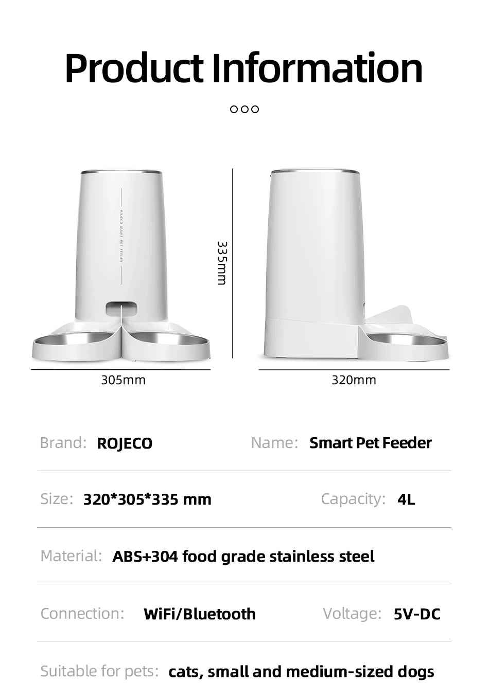 ROJECO WiFi Smart Double Cat Feeder