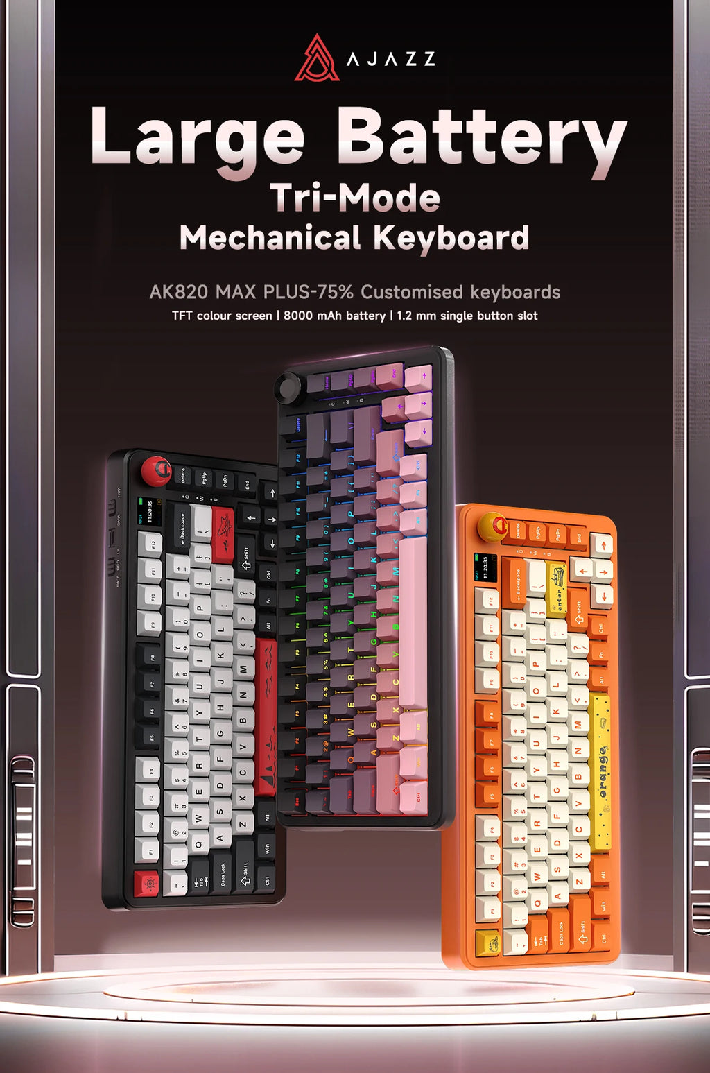 AJAZZ AK820 MAX/MAX Plus Gaming Keyboard Tri Mode 8000mAh Gasket TFT Screen Hot Plug Mechanical Keyboard Customized PC Accessory