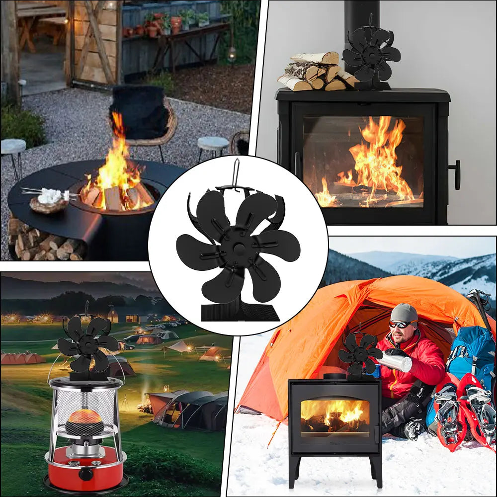 6-Blade Eco Fireplace Fan – Heat-Powered Stove Fan