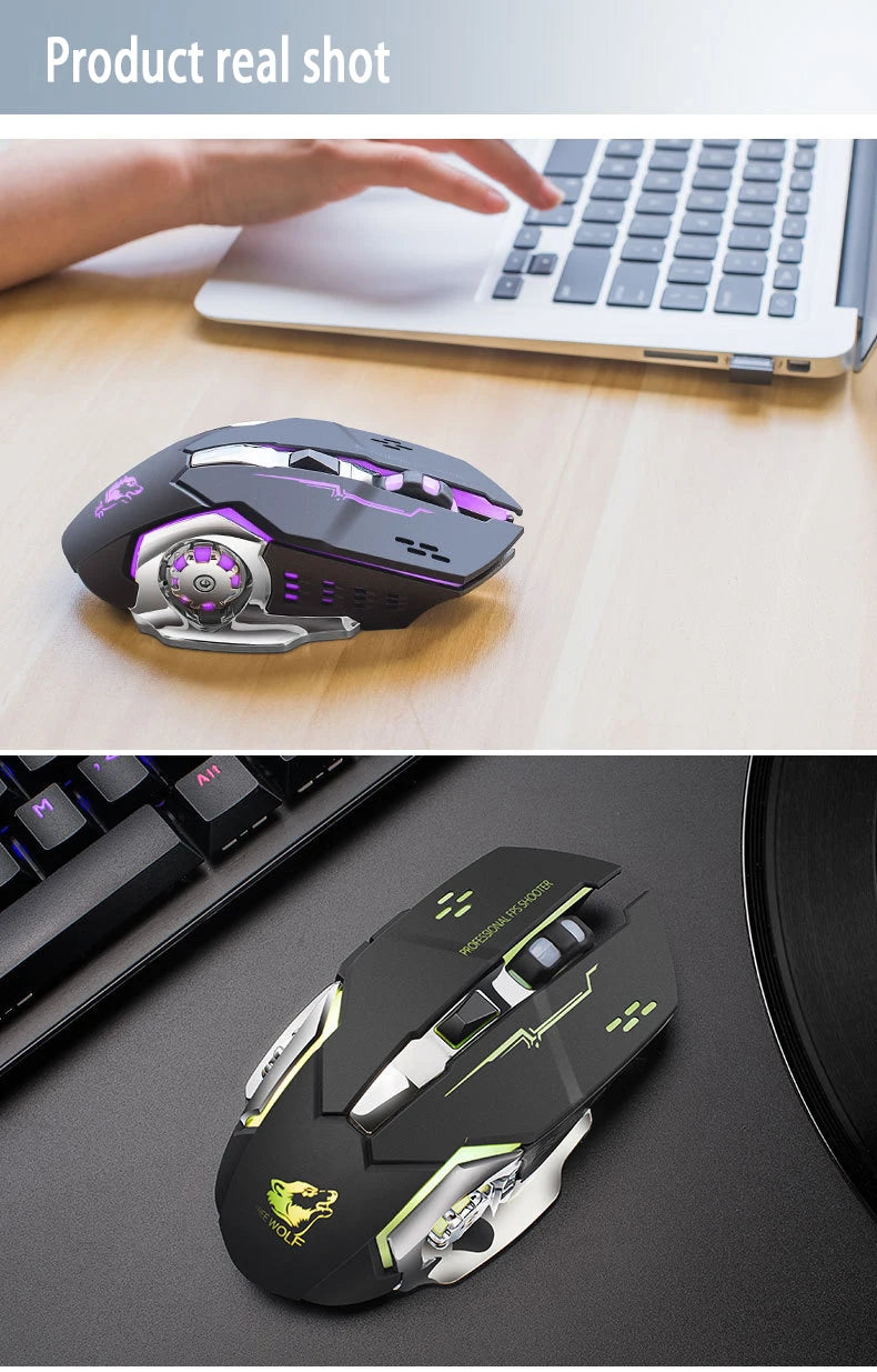 Free Wolf X8 Wireless Mouse Charging Gaming Mouse Mute Backlit Mechanical Ergonomic Optical Computer Accessories for Pc Laptop