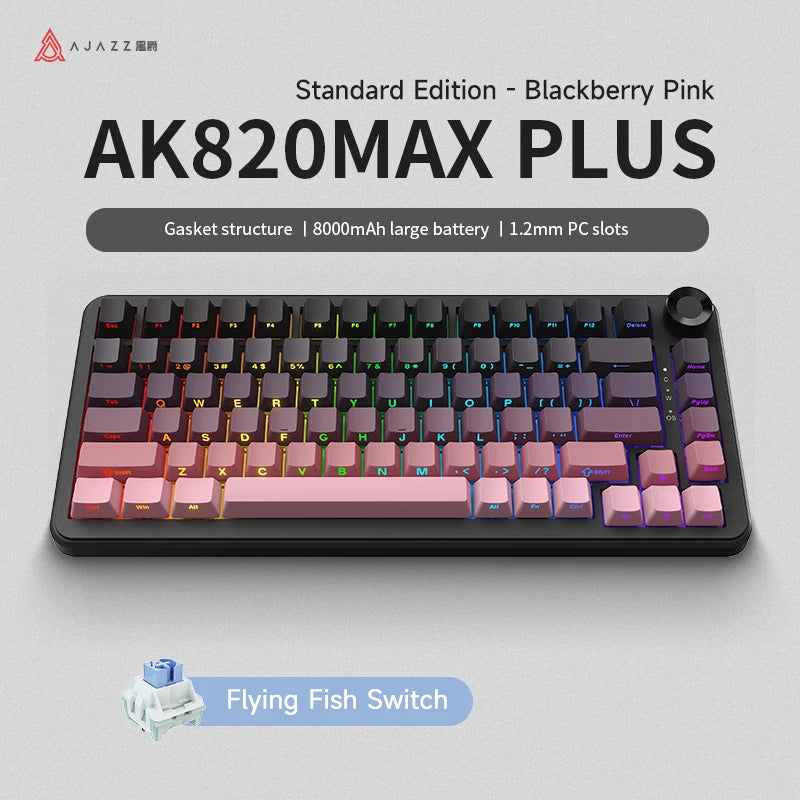 AJAZZ AK820 MAX/MAX Plus Gaming Keyboard Tri Mode 8000mAh Gasket TFT Screen Hot Plug Mechanical Keyboard Customized PC Accessory