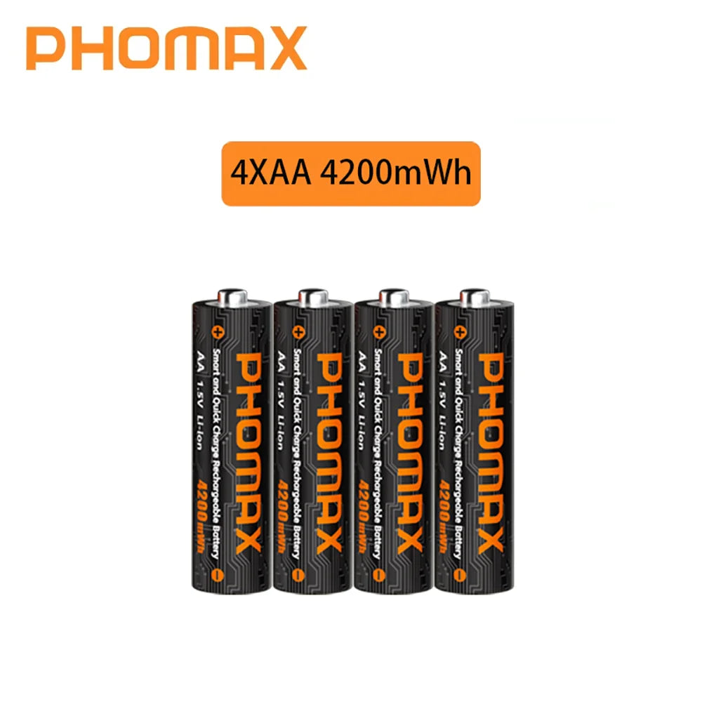 PHOMAX 1.5V Rechargeable Lithium Battery AA & AAA with Charger