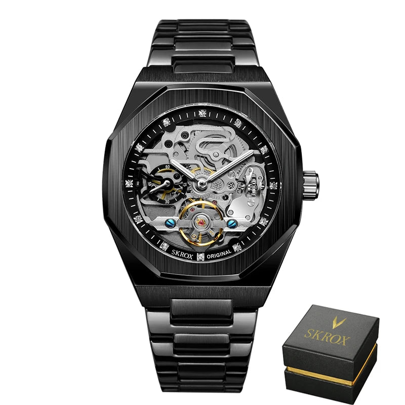 SKROX 1174 Gold Diamond Skeleton Automatic Watch