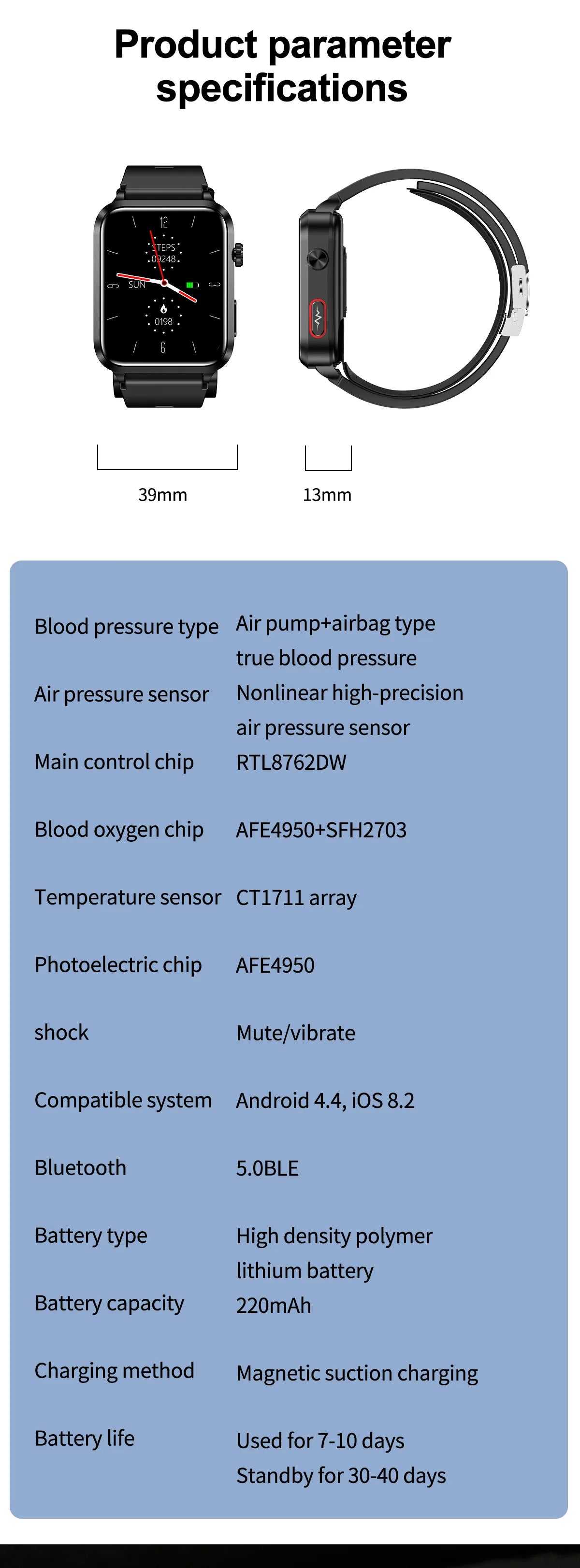 Air Pump Blood Pressure Smart Watch 2026