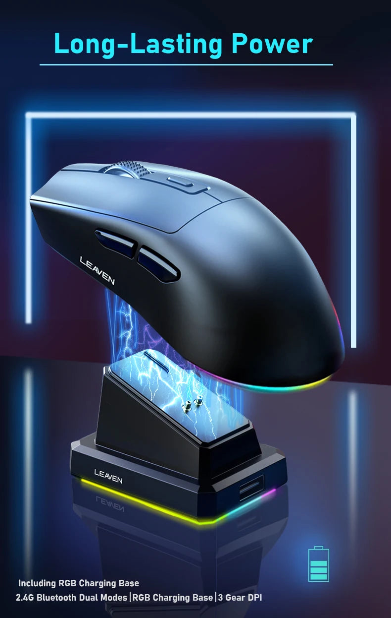 NexusClick Dual Mode Wireless Gaming Mouse,Lightweight RGB Backlit Magnetic Charging Dock DPI Adjustable Ergonomic for Laptop PC