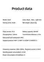 A520 Wireless Bluetooth Headset HD Stereo Touch Control