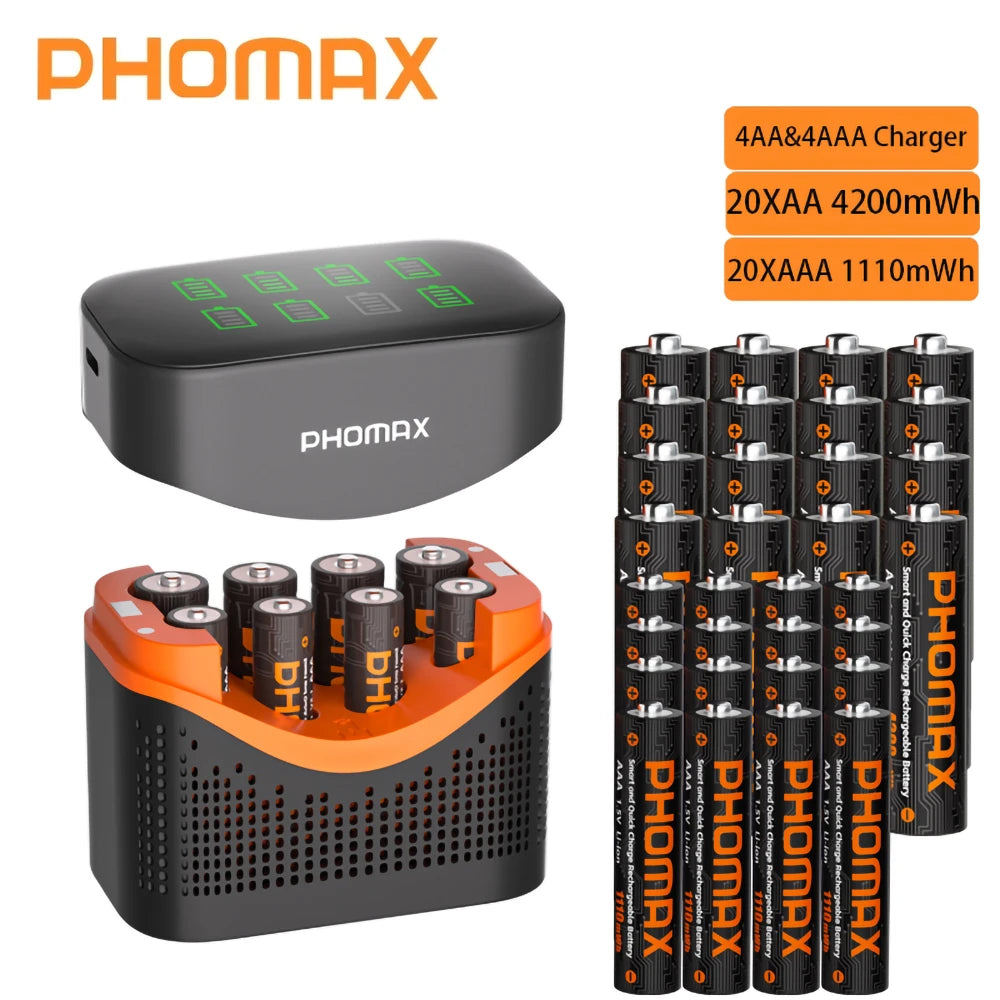 PHOMAX 1.5V Rechargeable Lithium Battery AA & AAA with Charger
