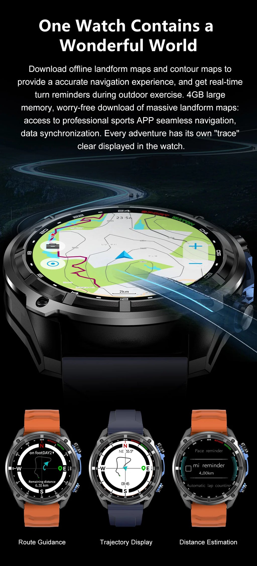 GPS Offline Map Smart Watch – 1000mAh