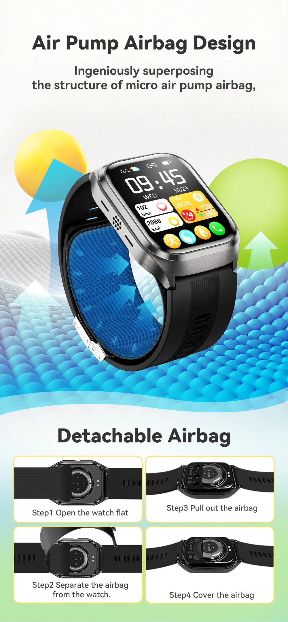 ECG+PPG Airbag Smart Watch