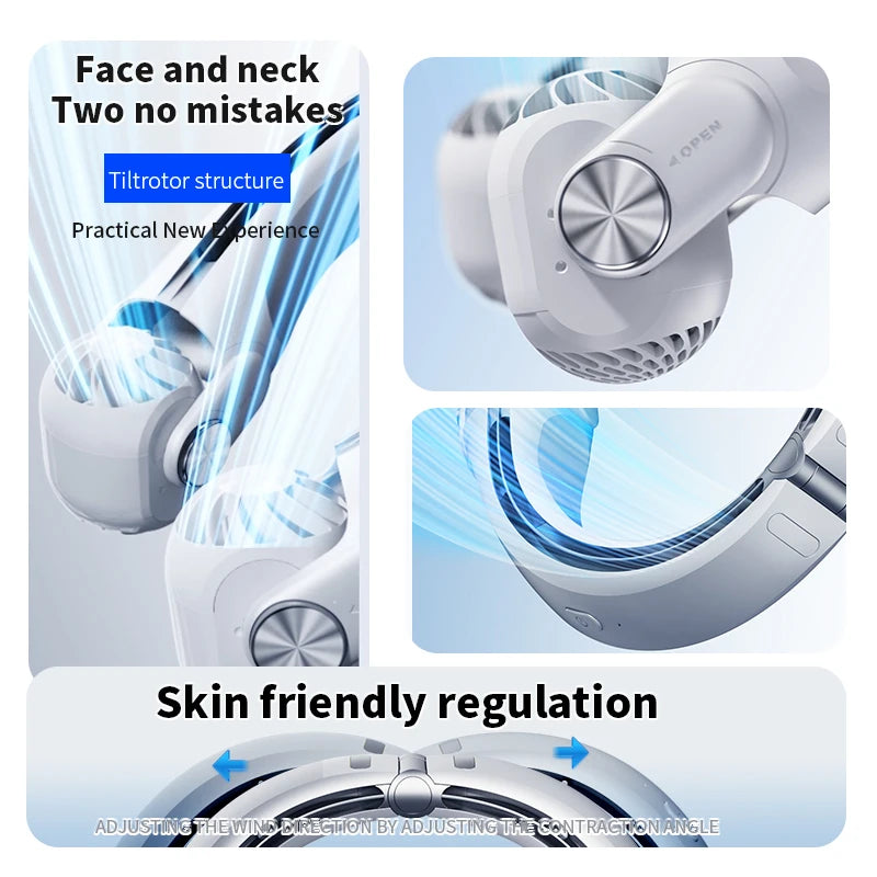Rotor Bladeless Neck Fan – USB Rechargeable Turbo Cooling Fan