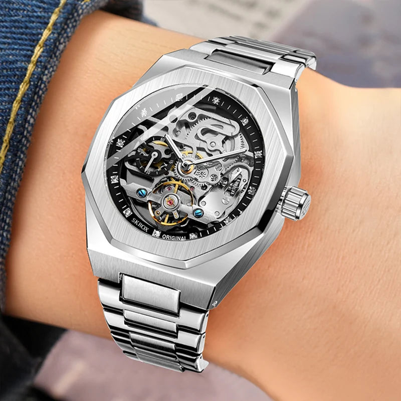 SKROX 1174 Gold Diamond Skeleton Automatic Watch