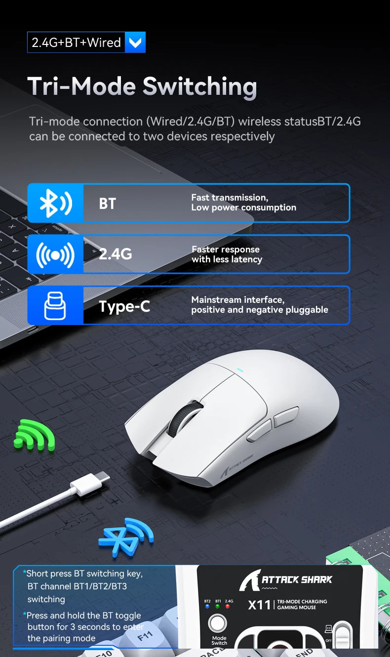 ATTACK SHARK X11 Wireless Gaming Mouse 22000 DPI 3-Mode