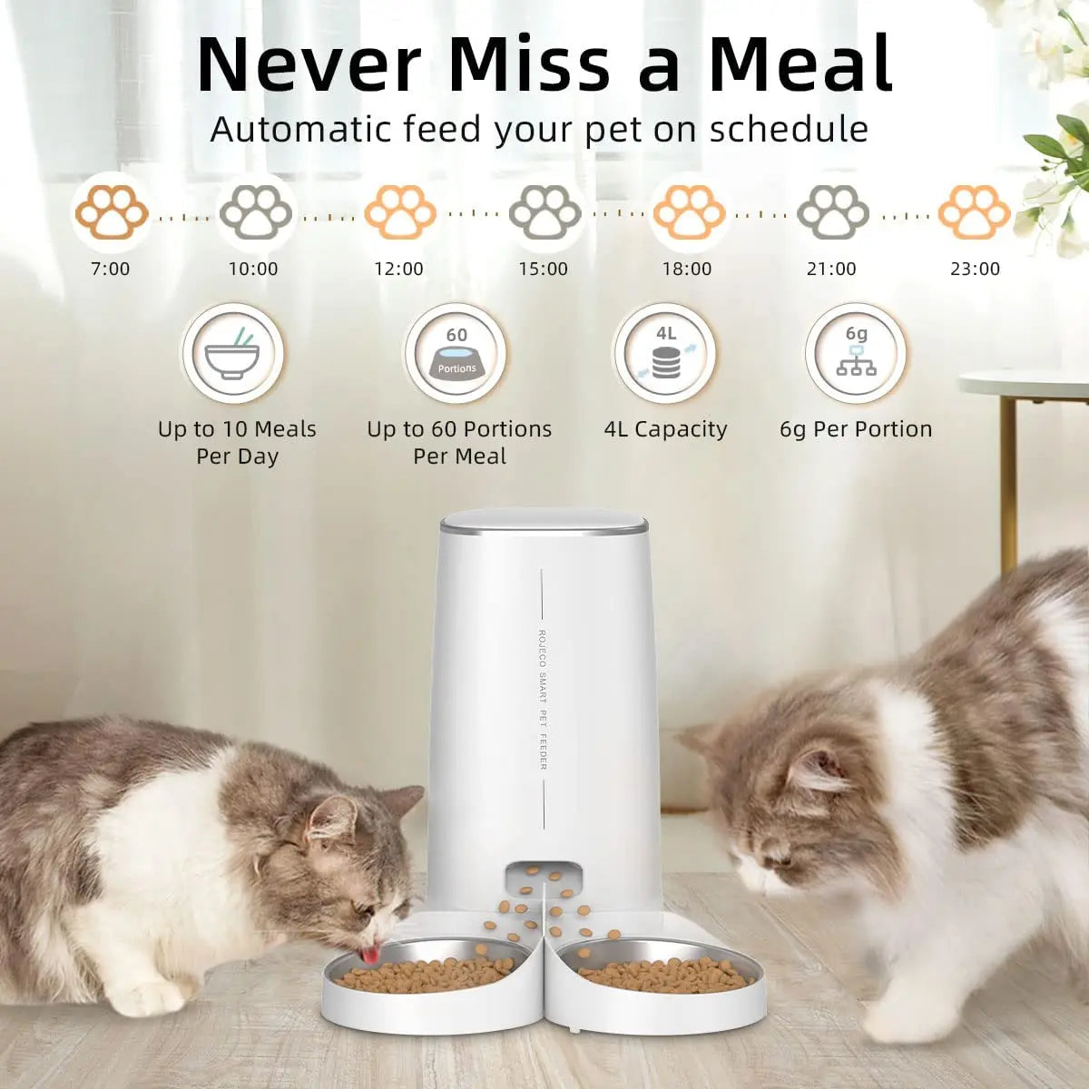ROJECO WiFi Smart Double Cat Feeder