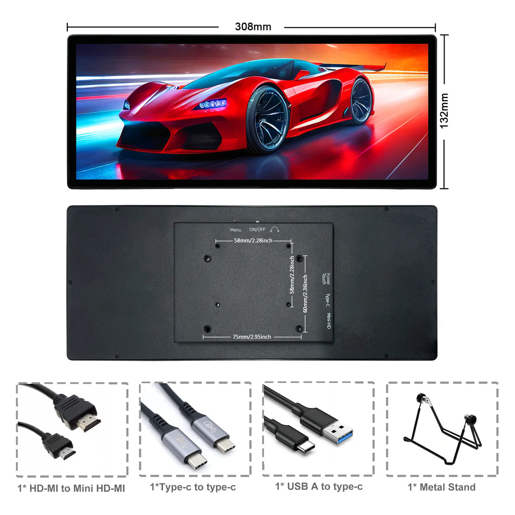 Wisecoco 12.3" IPS Touch Portable Monitor 1920x720