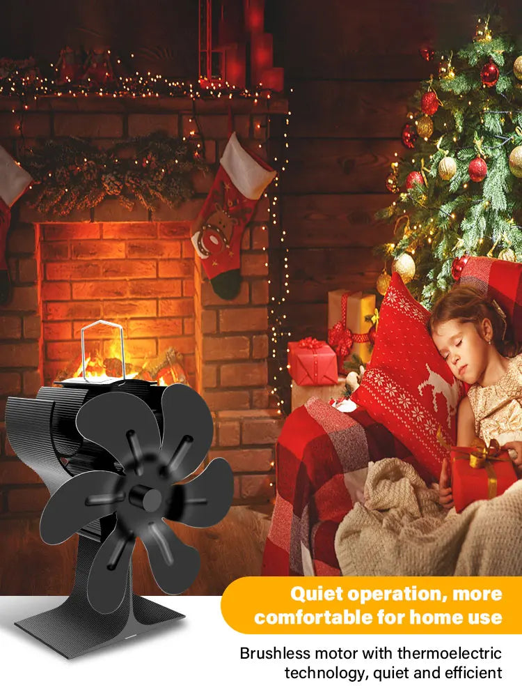 6-Blade Eco Fireplace Fan – Heat-Powered Stove Fan