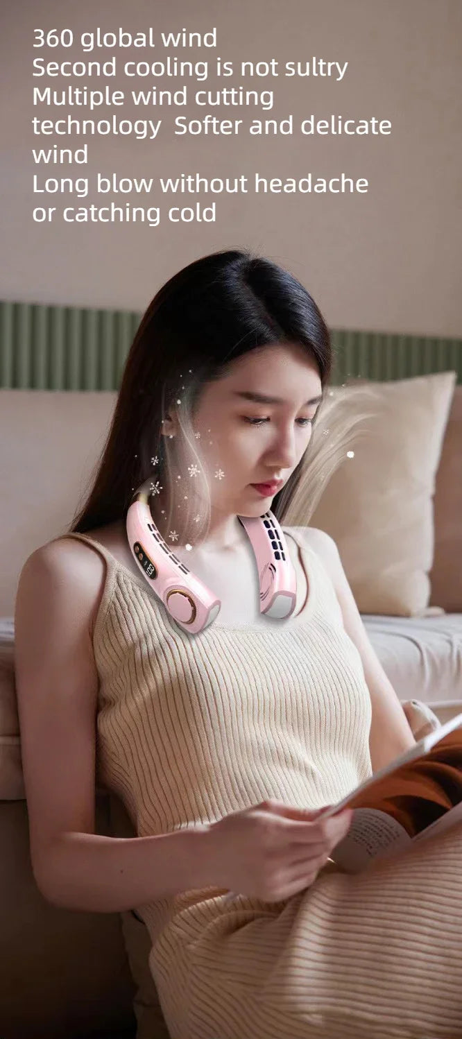 JKUOO Bladeless Neck Fan – 4000mAh 5-Speed LED