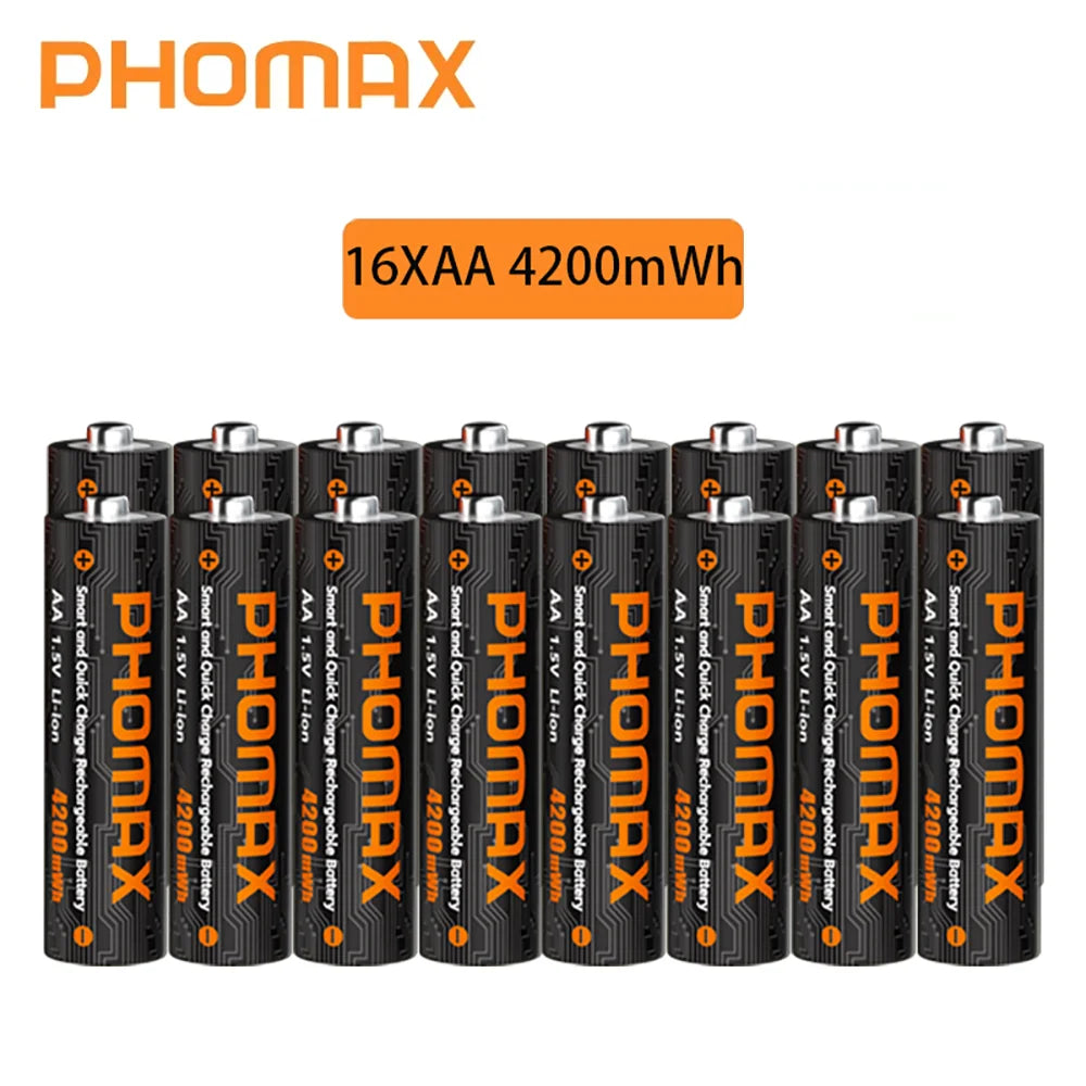 PHOMAX 1.5V Rechargeable Lithium Battery AA & AAA with Charger