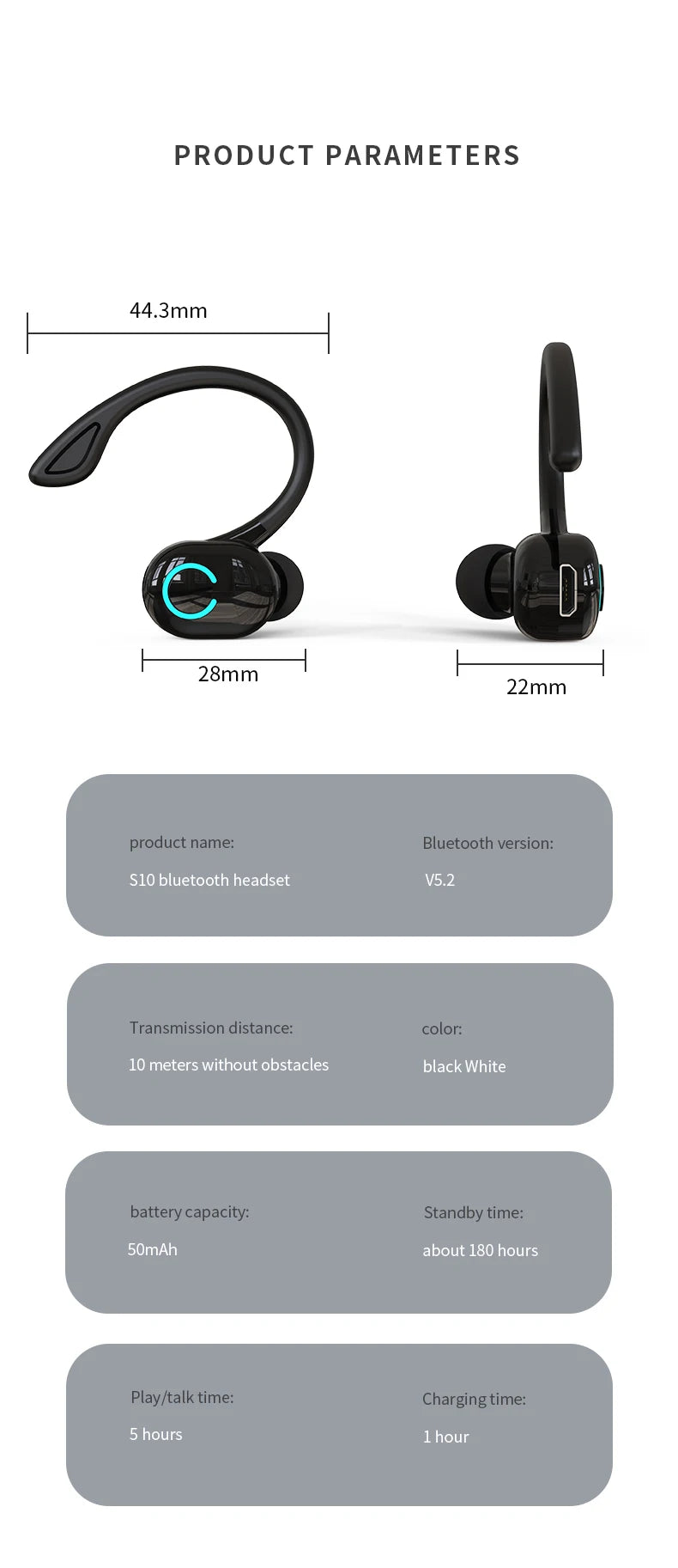 HiFi Bass Ear-Hook Earbuds Noise Cancelling Waterproof