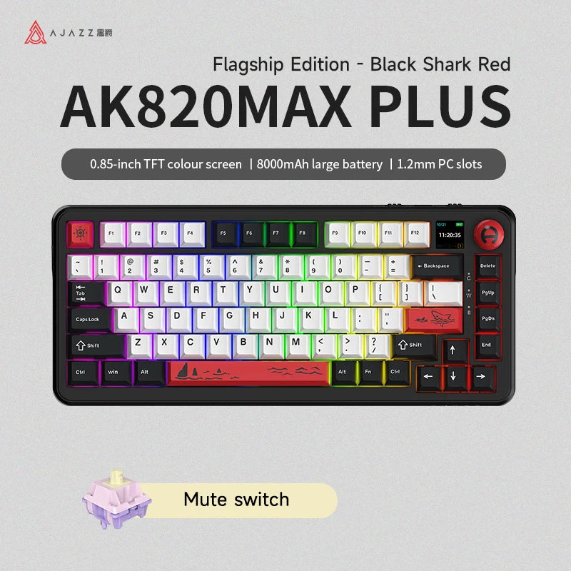 AJAZZ AK820 MAX/MAX Plus Gaming Keyboard Tri Mode 8000mAh Gasket TFT Screen Hot Plug Mechanical Keyboard Customized PC Accessory