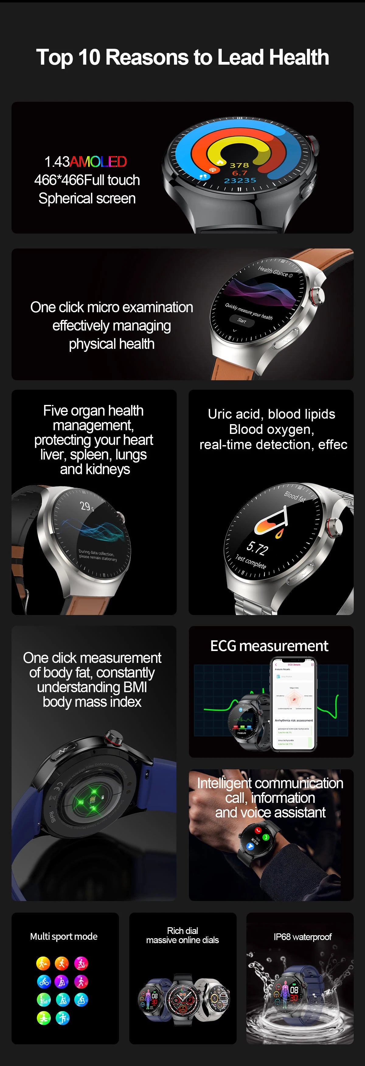 ECG Uric Acid Health Smart Watch