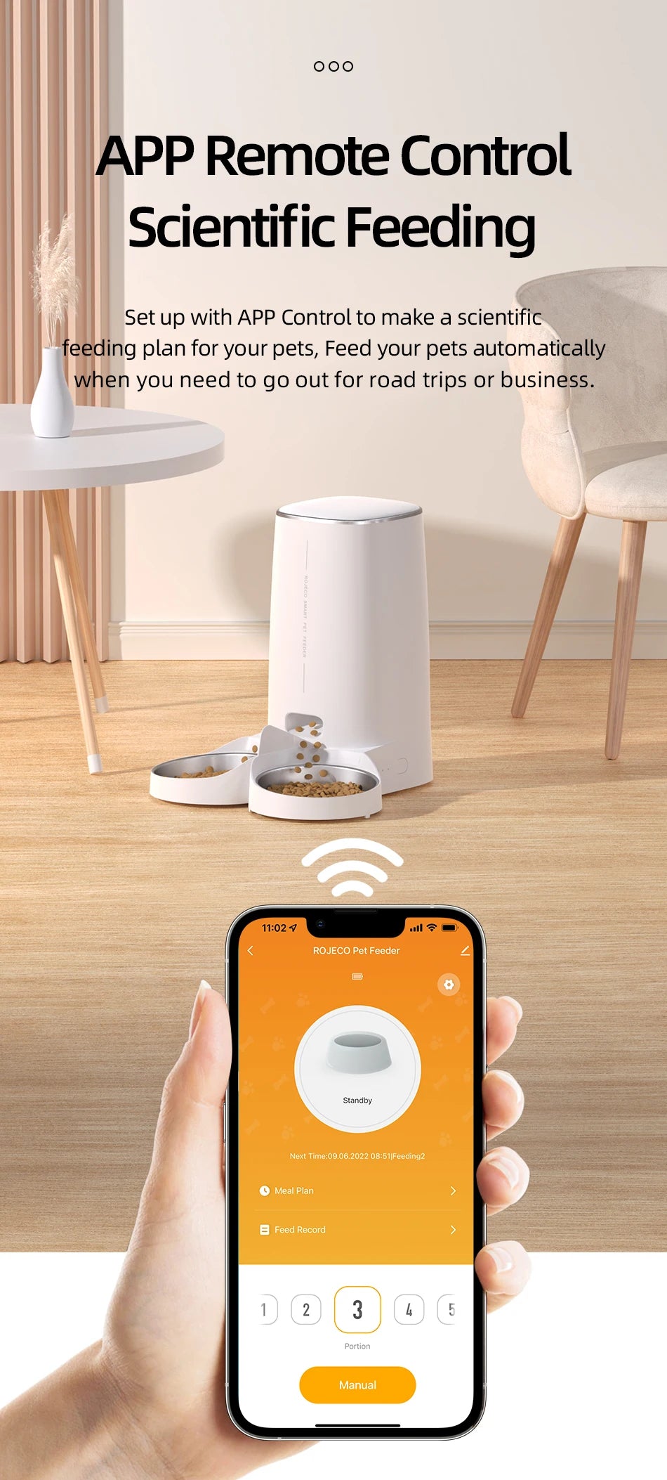 ROJECO WiFi Smart Double Cat Feeder