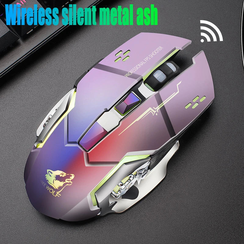 Free Wolf X8 Wireless Mouse Charging Gaming Mouse Mute Backlit Mechanical Ergonomic Optical Computer Accessories for Pc Laptop