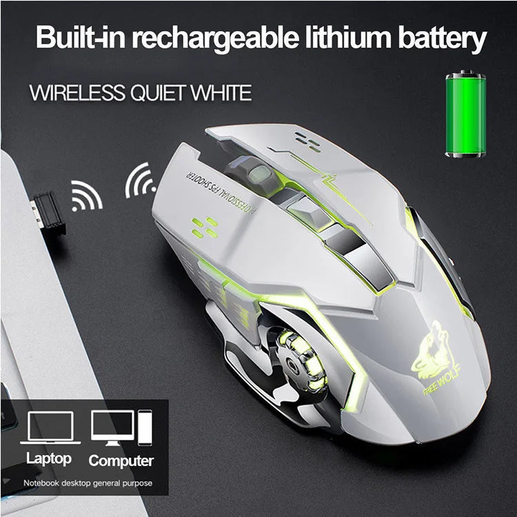 Free Wolf X8 Wireless Mouse Charging Gaming Mouse Mute Backlit Mechanical Ergonomic Optical Computer Accessories for Pc Laptop