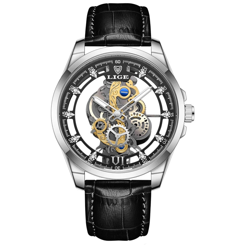 LIGE LG8997 Men's Gold Skeleton Quartz Watch