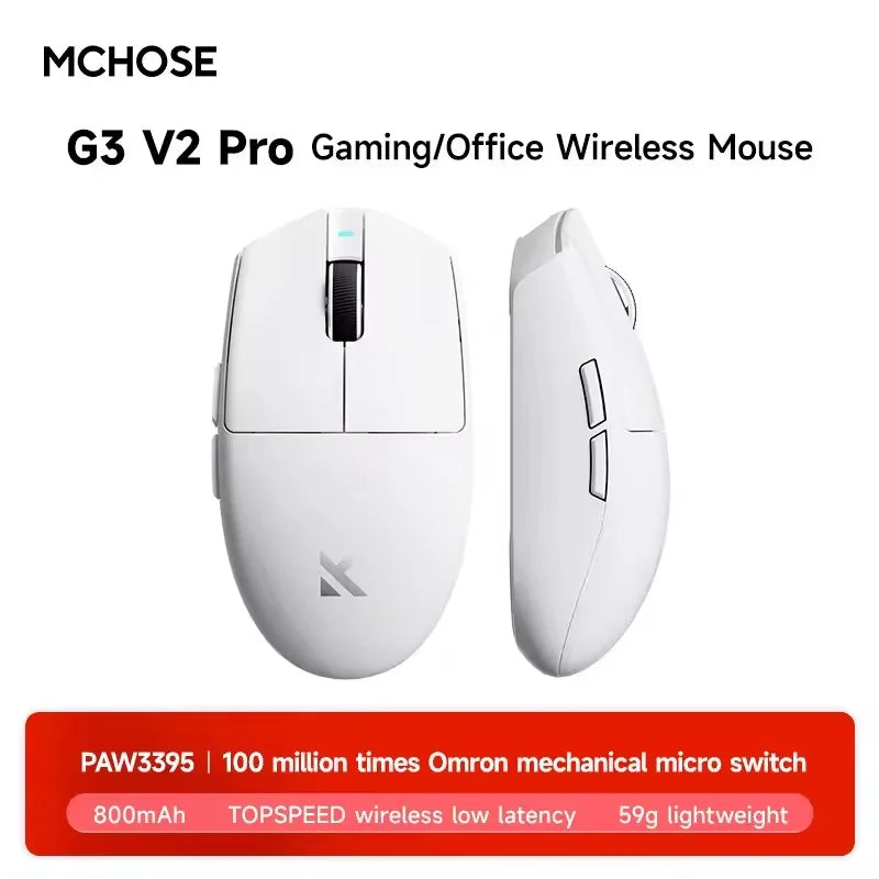MCHOSE G3 V2 Pro Gaming Mouse Wireless Tri-mode PAW3395 800mAh Charging Lightweight Ergonomics Esports Mouse PC Office Accessori