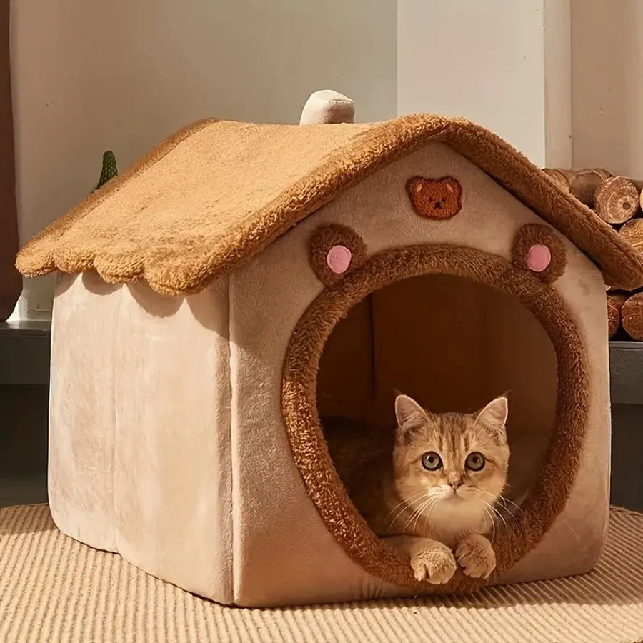 Foldable Washable Pet Cave House – Cat & Small Dog Bed