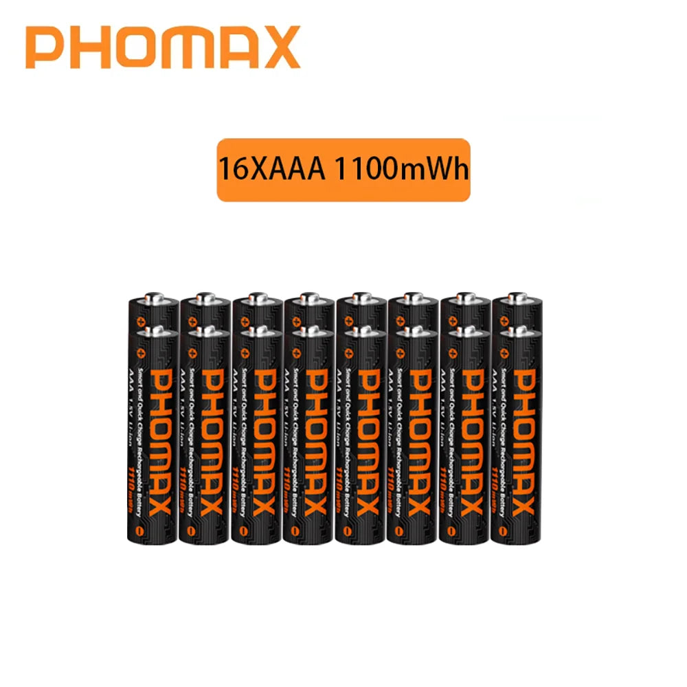 PHOMAX 1.5V Rechargeable Lithium Battery AA & AAA with Charger