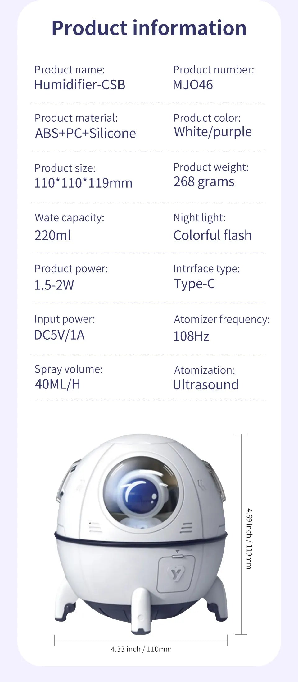 Space Capsule LED Night Light & Humidifier