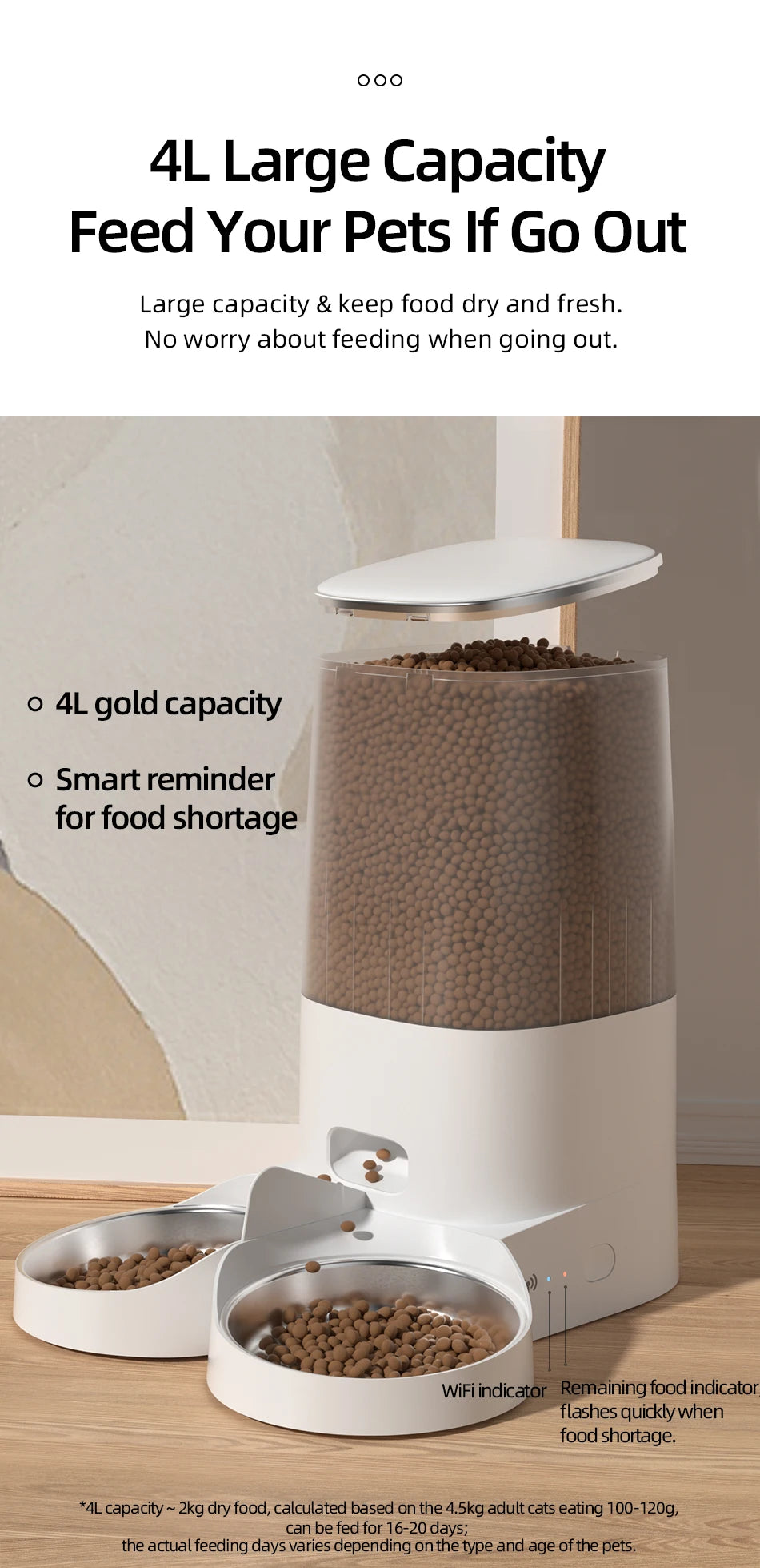 ROJECO WiFi Smart Double Cat Feeder