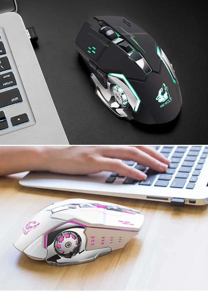 Free Wolf X8 Wireless Mouse Charging Gaming Mouse Mute Backlit Mechanical Ergonomic Optical Computer Accessories for Pc Laptop