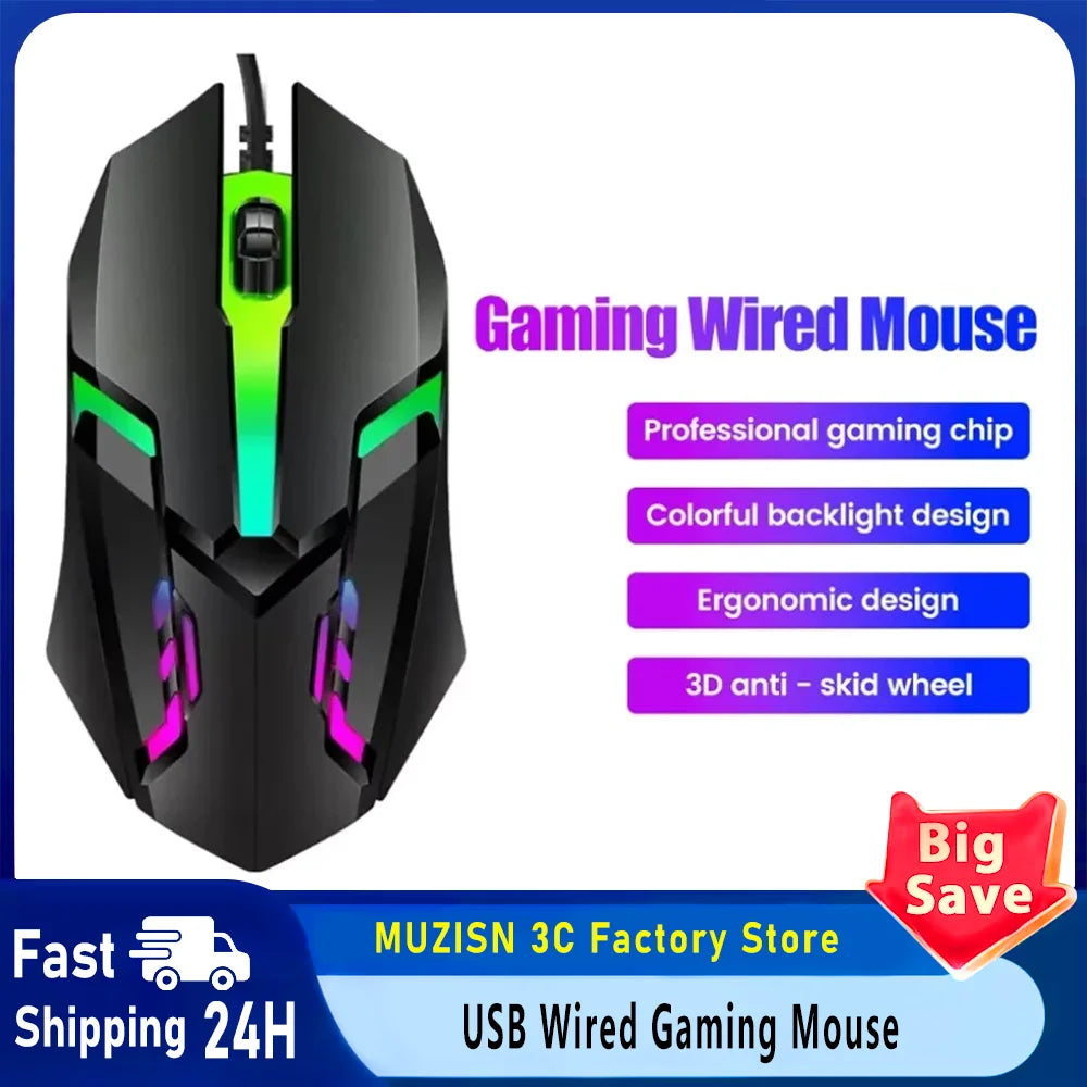 USB RGB Wired Gaming Mouse 1600 DPI Ergonomic Backlit