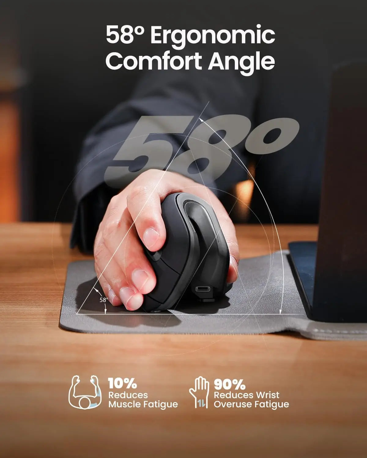 ProtoArc EM11 Ergonomic Vertical Wireless Mouse Rechargeable