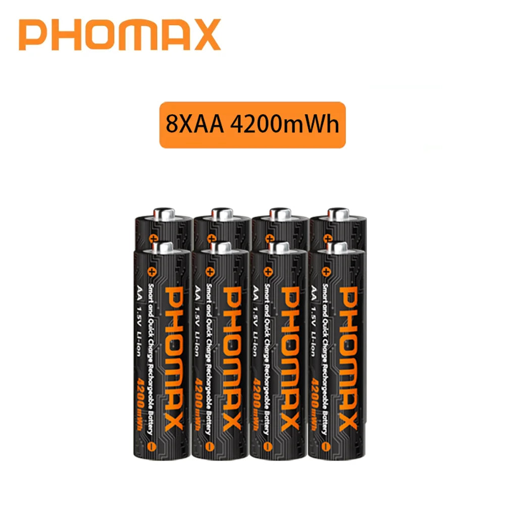 PHOMAX 1.5V Rechargeable Lithium Battery AA & AAA with Charger