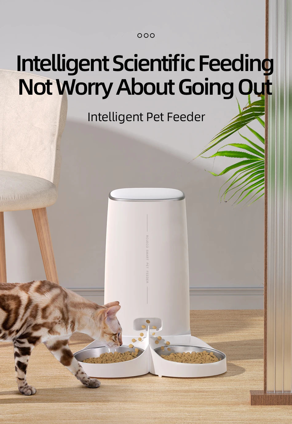 ROJECO WiFi Smart Double Cat Feeder