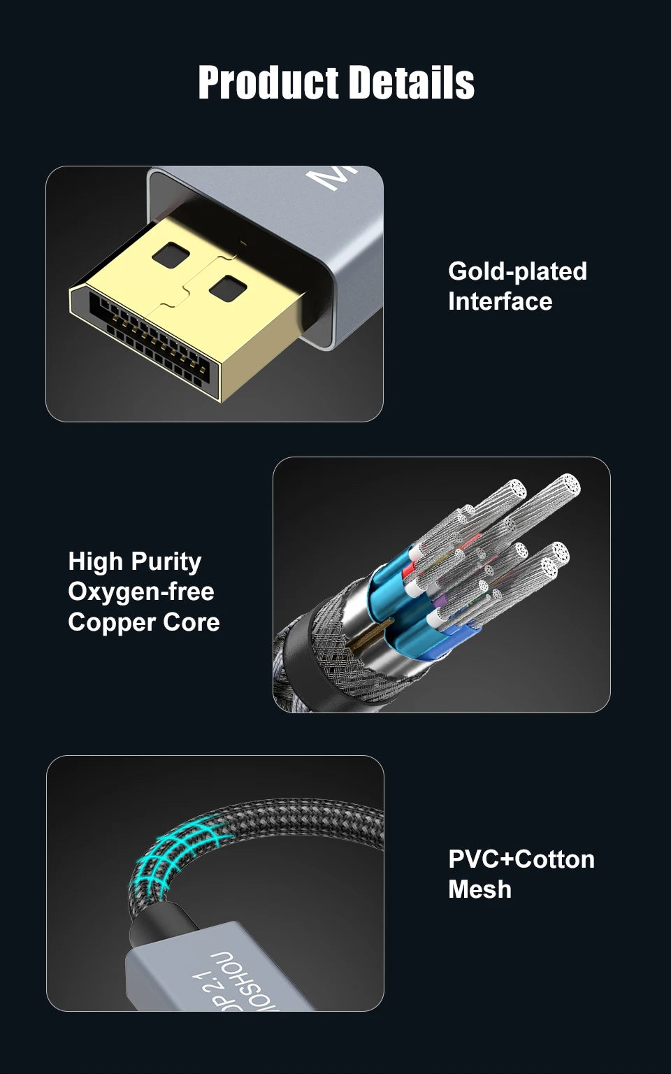 MOSHOU DisplayPort 2.1 Cable 80Gbps 16K G-Sync HDR10