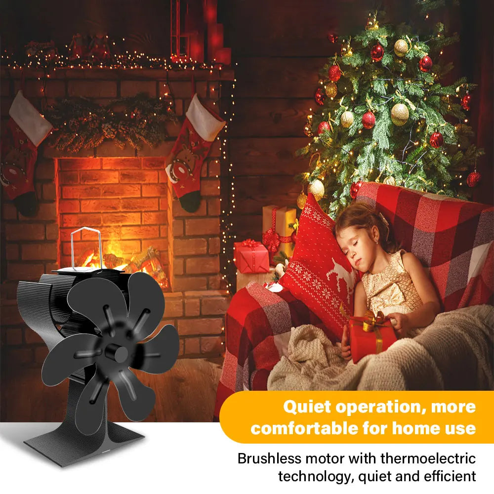 6-Blade Eco Fireplace Fan – Heat-Powered Stove Fan